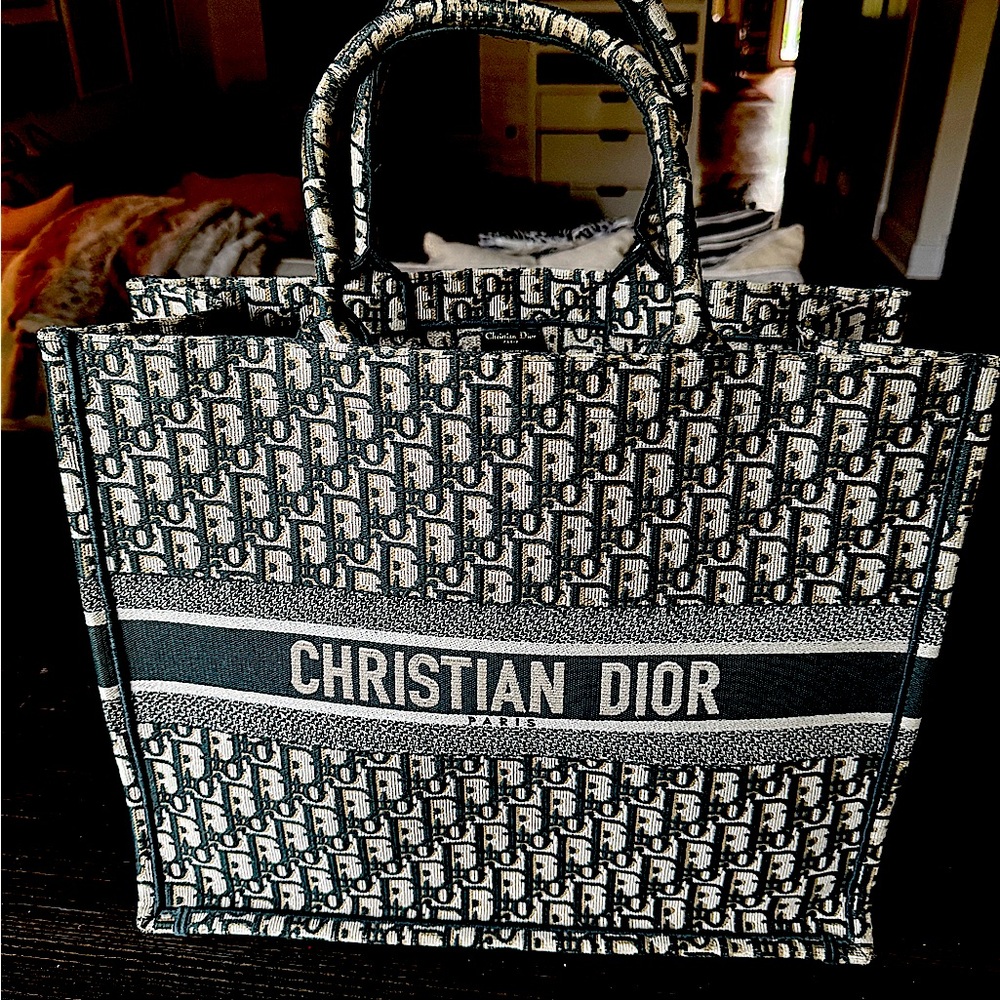 Christian Dior Large Oblique Book Tote in Green
